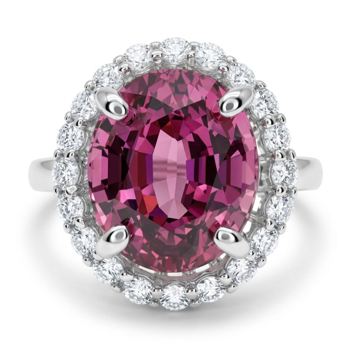 14K gold oval Malaya garnet ring with VS white diamonds
