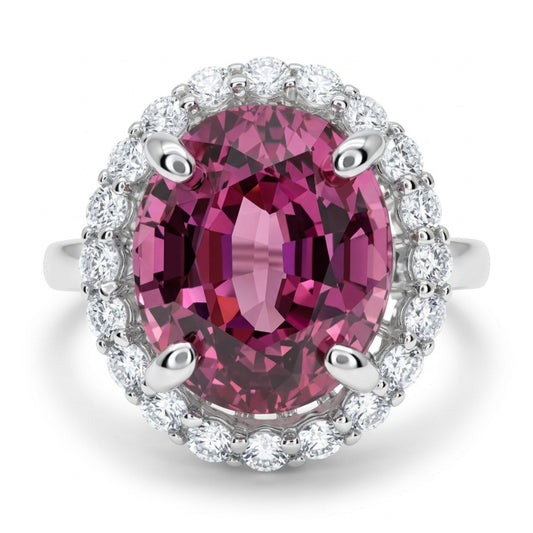 14K 4.36ct Oval Malaya Garnet 0.53cttw VS White Diamonds Ring