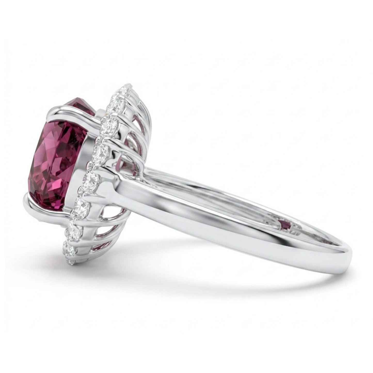 14K 4.36ct Oval Malaya Garnet 0.53cttw VS White Diamonds Ring