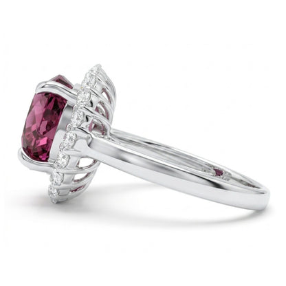 14K 4.36ct Oval Malaya Garnet 0.53cttw VS White Diamonds Ring
