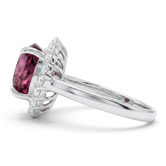 14K 4.36ct Oval Malaya Garnet 0.53cttw VS White Diamonds Ring