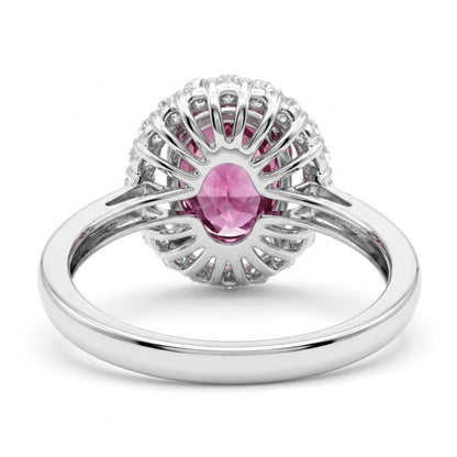 14K 4.36ct Oval Malaya Garnet 0.53cttw VS White Diamonds Ring