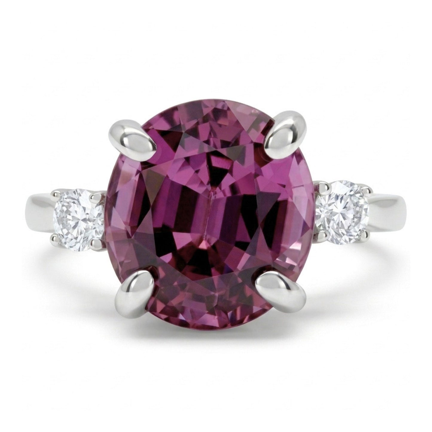14K 3.87ct Oval Malaya Garnet 0.15cttw White Diamonds Ring