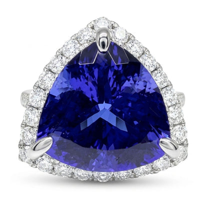 14K 7.39ct Trilliant Blue Wing Tanzanite 0.80cttw White Diamonds Ring
