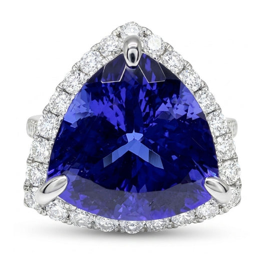 14K 7.39ct Trilliant Blue Wing Tanzanite 0.80cttw White Diamonds Ring