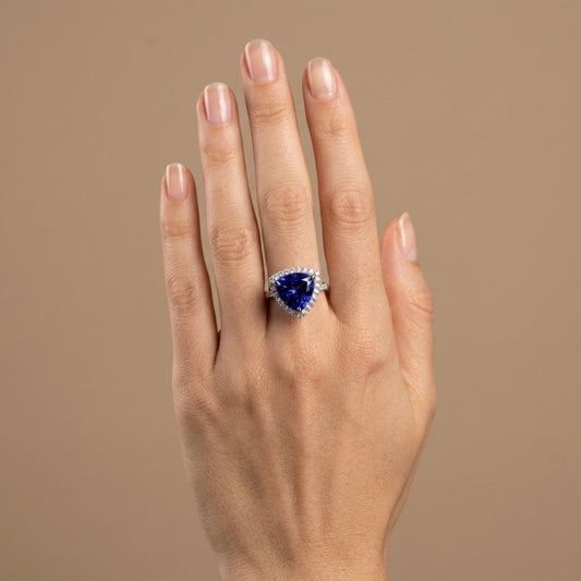 14K 7.39ct Trilliant Blue Wing Tanzanite 0.80cttw White Diamonds Ring