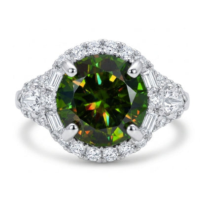 18K 2.89ct Round Color Change Sphene 0.71cttw VS White Diamonds Ring