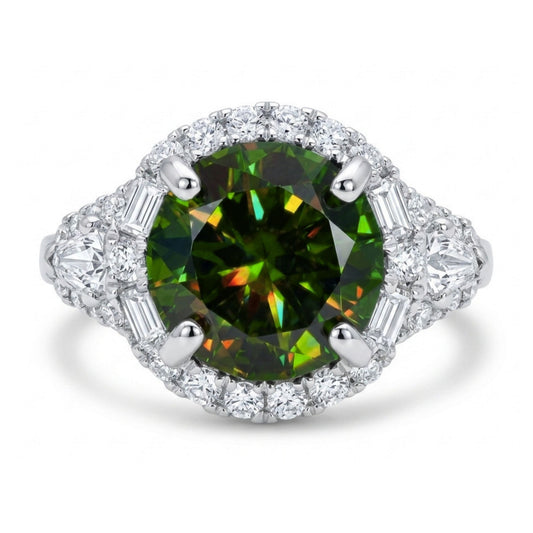 18K 2.89ct Round Color Change Sphene 0.71cttw VS White Diamonds Ring