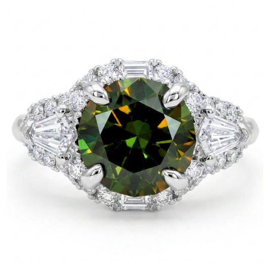 18K 1.57ct Round Color Change Sphene 0.49cttw White Diamonds Ring