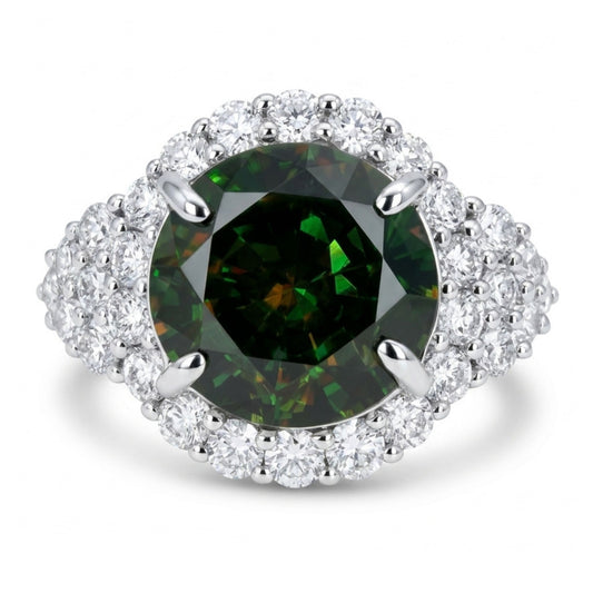 14K 4.98ct Round Color Change Sphene 1.32cttw VS White Diamonds Ring
