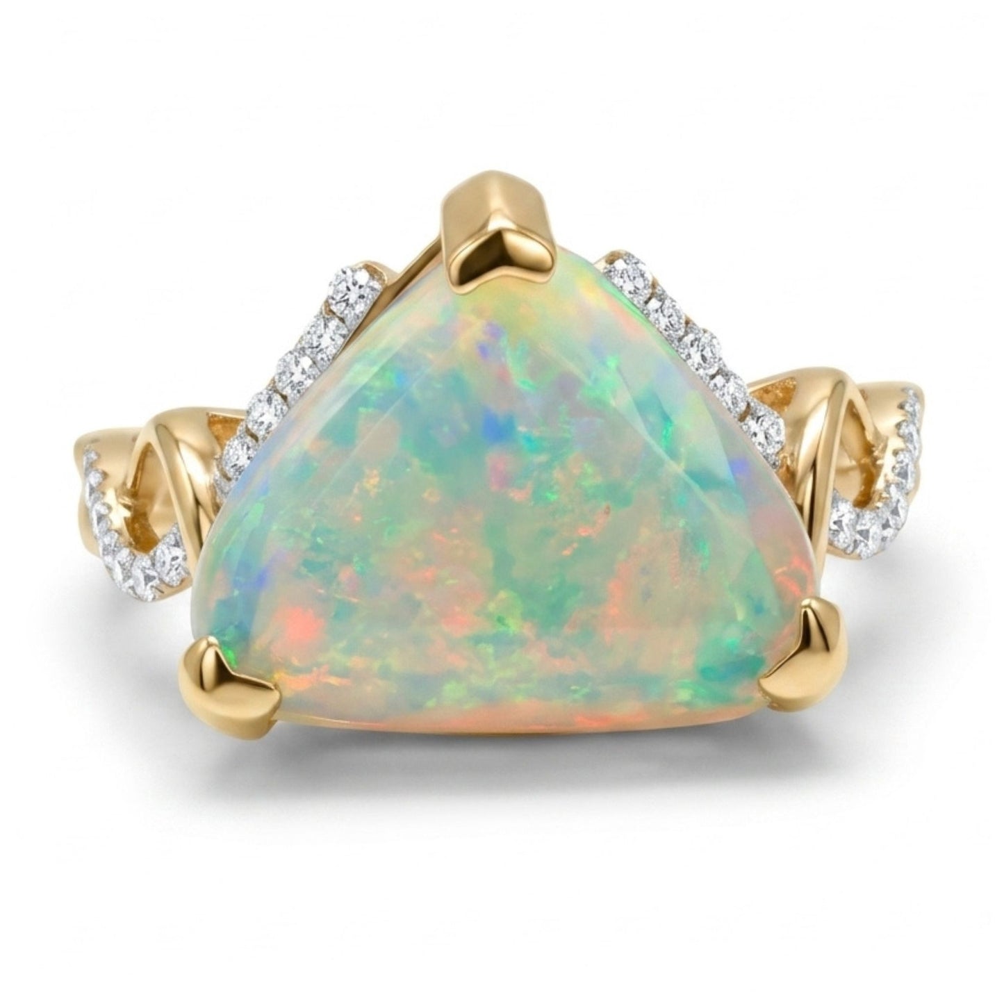 14K 2.51ct Free Form Australian Opal 0.14cttw White Diamonds Ring