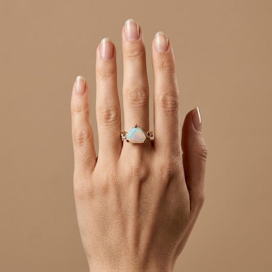 14K 2.51ct Free Form Australian Opal 0.14cttw White Diamonds Ring