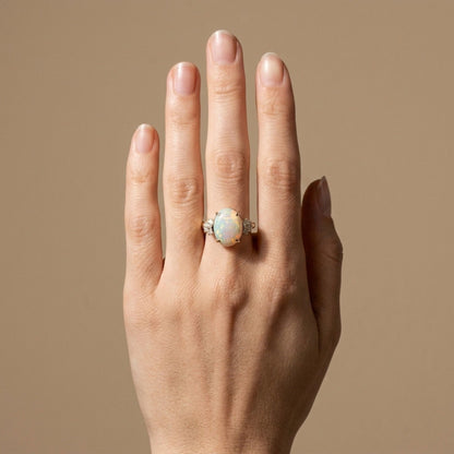 14K 3.21ct Oval Australian Opal 0.44cttw White Diamonds Ring
