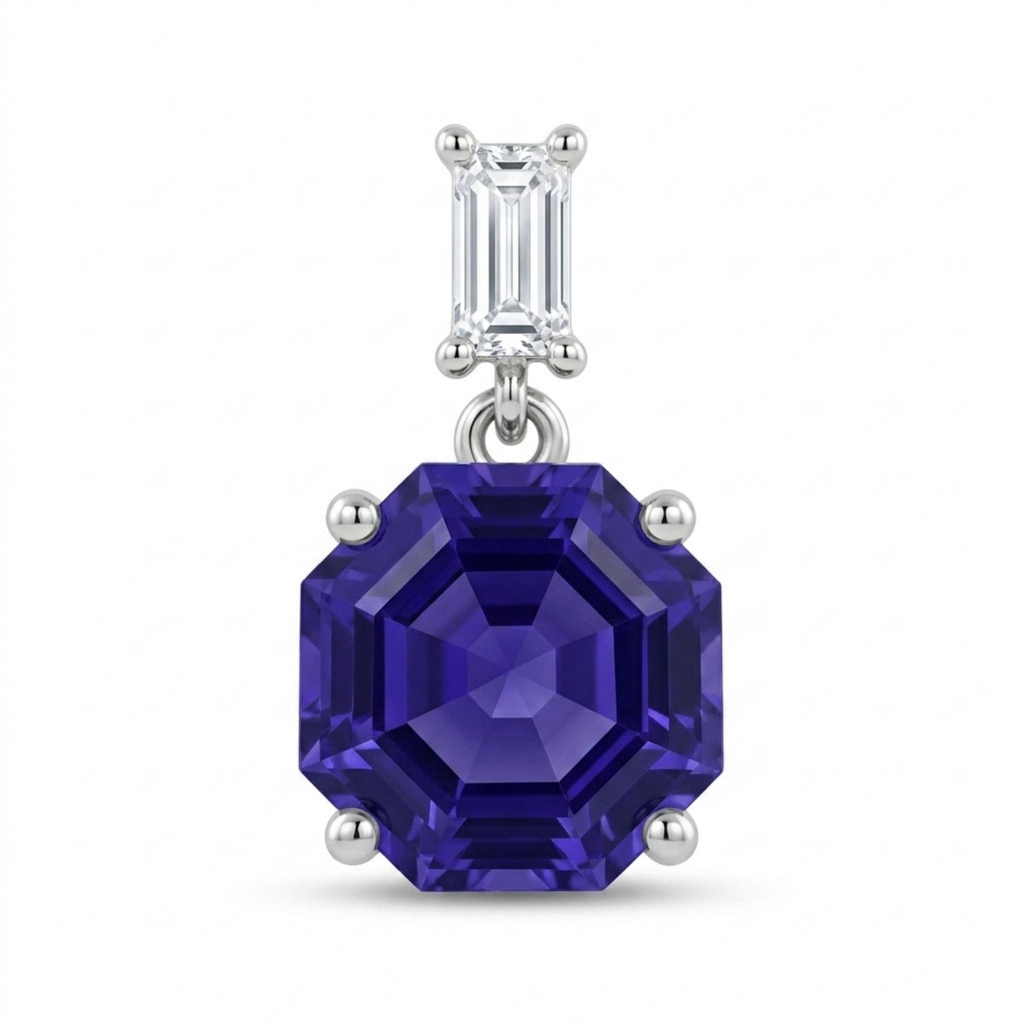 14K 2.86ct Fancy Cut Blue Wing Tanzanite 0.18cttw Baguette VS White Diamond Pendant