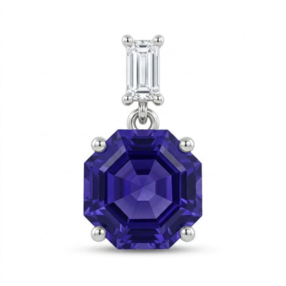 14K 2.86ct Fancy Cut Blue Wing Tanzanite 0.18cttw Baguette VS White Diamond Pendant