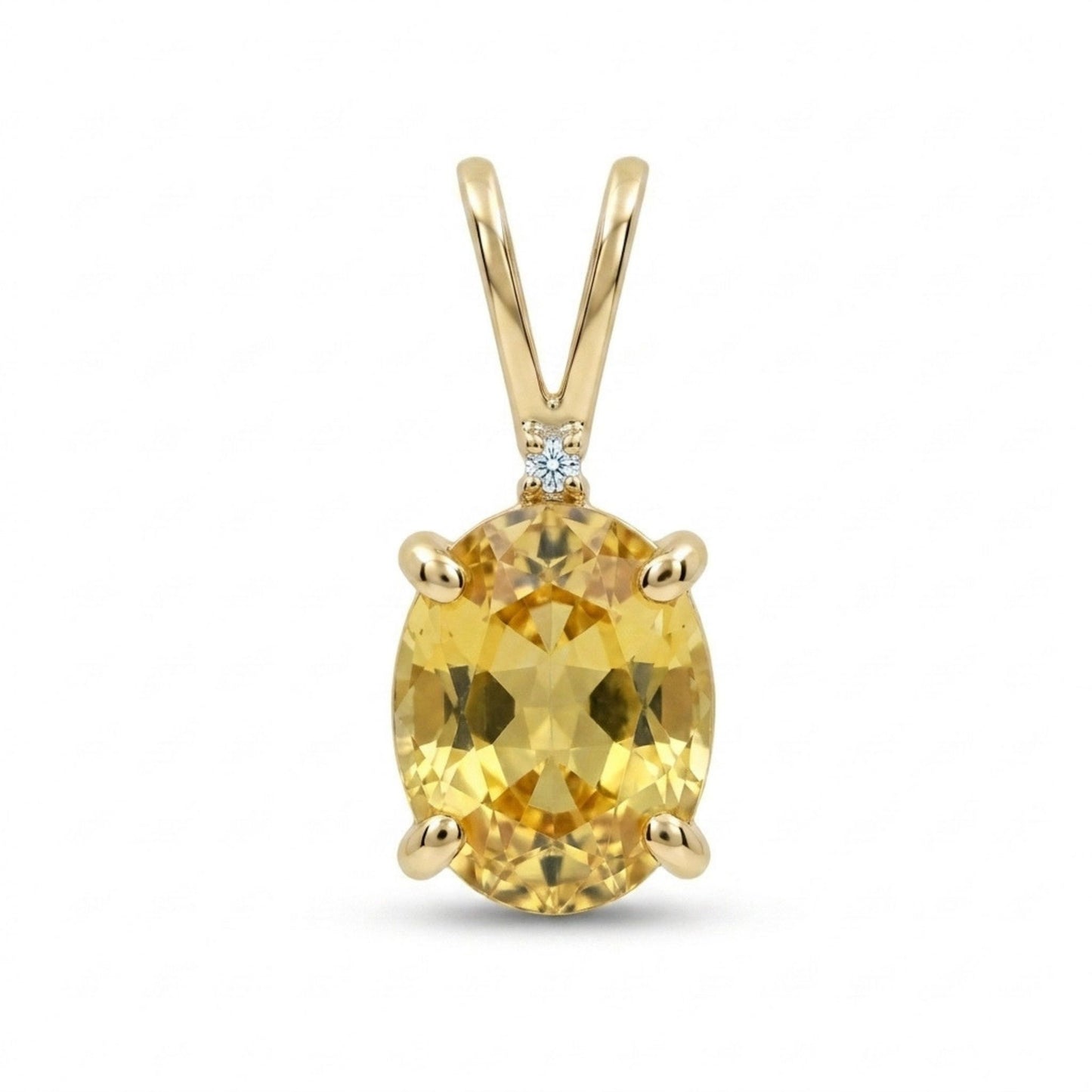 14K 1.82ct Oval Yellow Sapphire 0.01ct White Diamonds Pendant