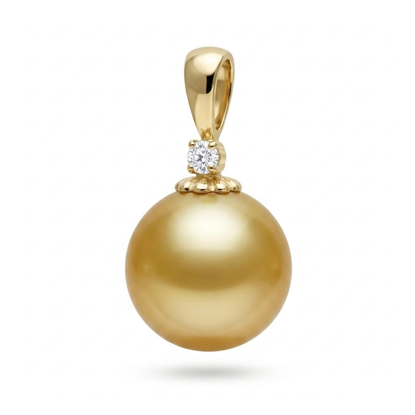 14K 12mm South Sea Golden Pearl 0.01ct VS White Diamond Pendant