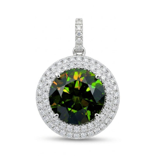 18K 4.26ct Round Color Change Sphene 0.61cttw White Diamonds Pendant