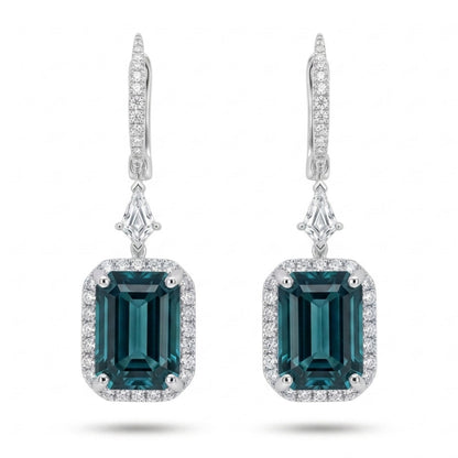 18K 5.03cttw Emerald Cut Lagoon Tourmaline 0.62cttw VS White Diamonds Drop Earrings