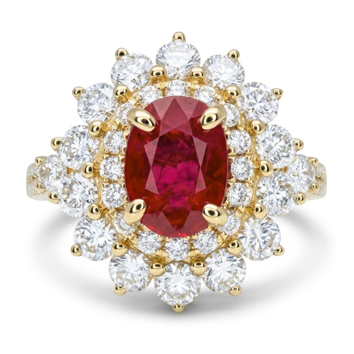 14K 1.57ct Oval Burma Ruby 1.74cttw White Diamonds Ring