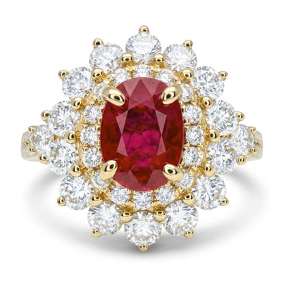 14K 1.57ct Oval Burma Ruby 1.74cttw White Diamonds Ring