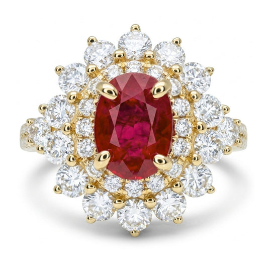 14K 1.57ct Oval Burma Ruby 1.74cttw White Diamonds Ring