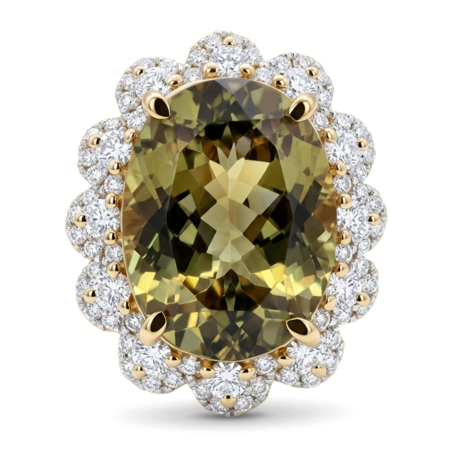 14K 8.01ct Oval Color Change Diaspore 0.84cttw VS White Diamonds Ring