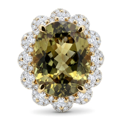 14K 8.01ct Oval Color Change Diaspore 0.84cttw VS White Diamonds Ring