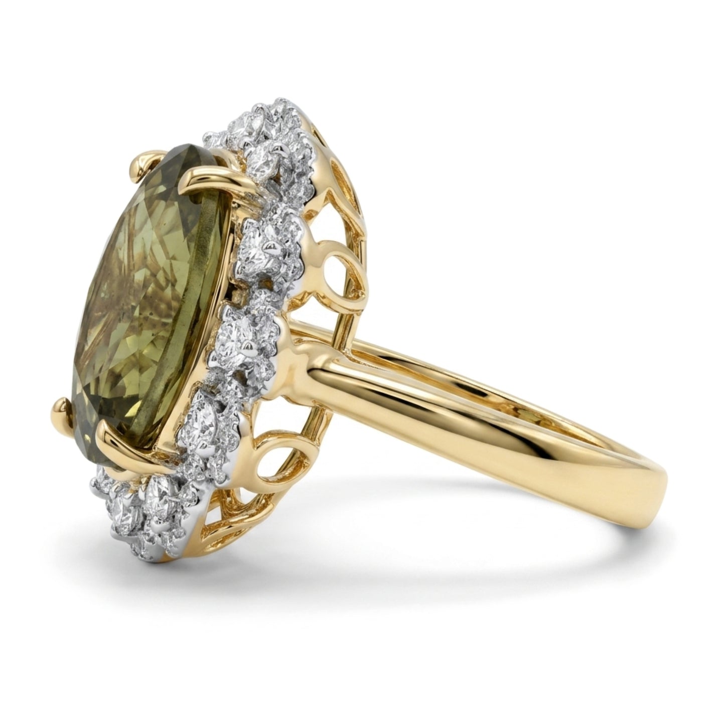 14K 8.01ct Oval Color Change Diaspore 0.84cttw VS White Diamonds Ring
