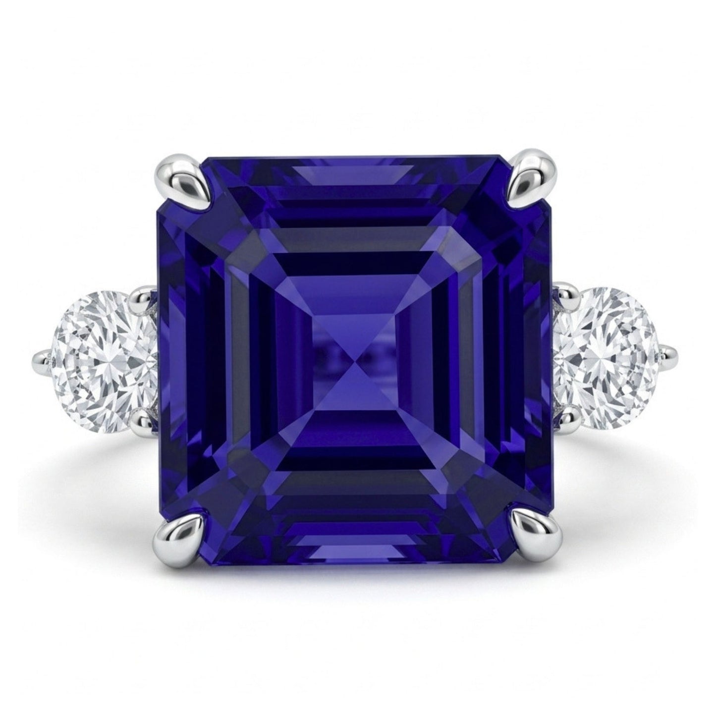 14K 13.02ct Asscher Cut Blue Wing Tanzanite 0.65cttw White Diamonds Ring