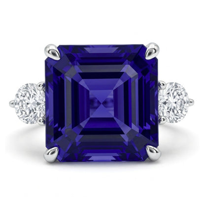14K 13.02ct Asscher Cut Blue Wing Tanzanite 0.65cttw White Diamonds Ring