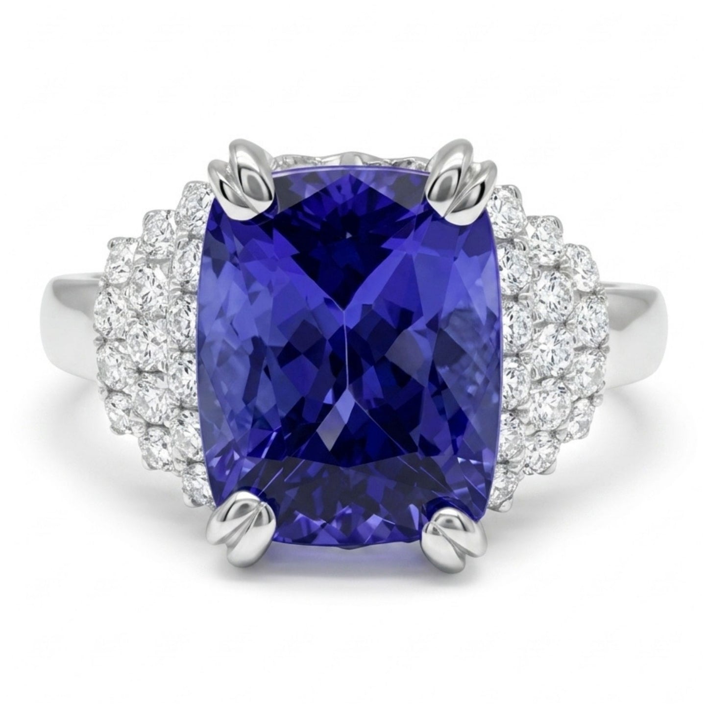 14K 3.48ct Cushion Blue Wing Tanzanite 0.45cttw White Diamonds Ring