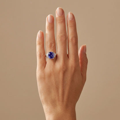 14K 3.48ct Cushion Blue Wing Tanzanite 0.45cttw White Diamonds Ring