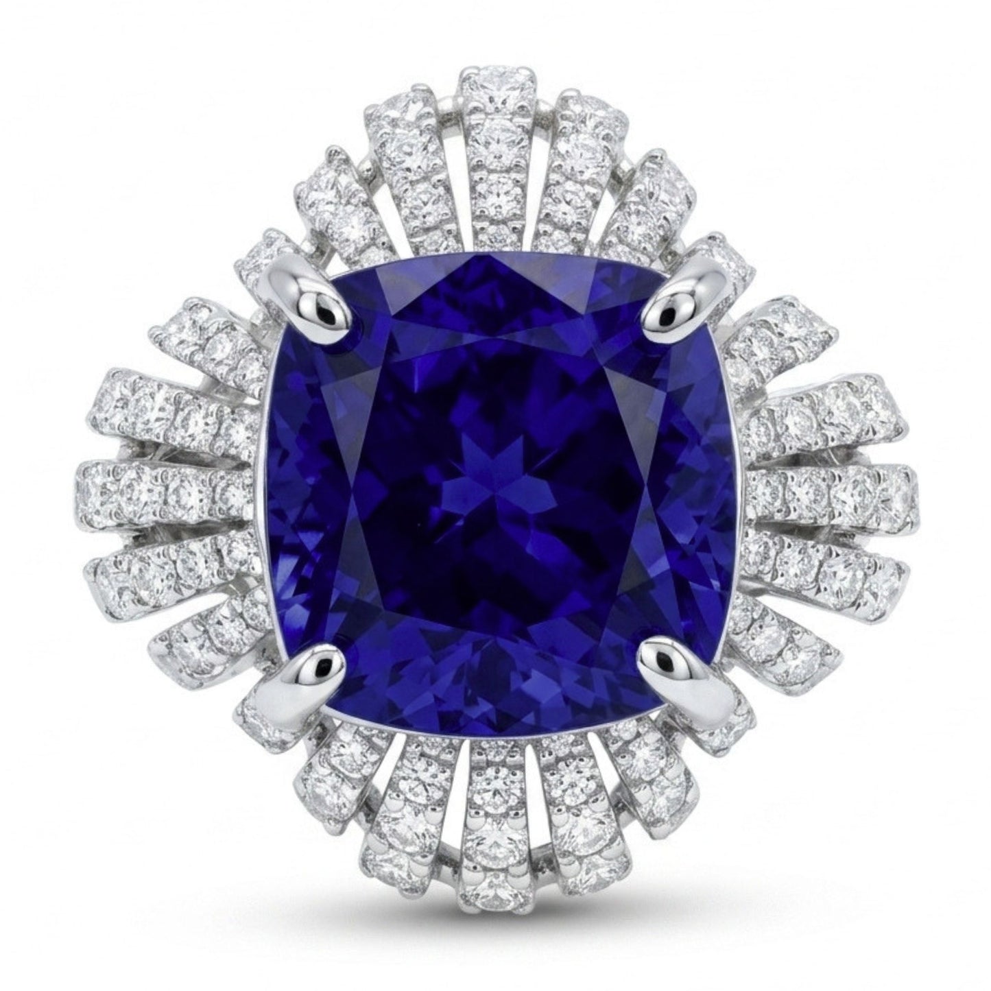 14K 7.03ct Cushion Blue Wing Tanzanite 1.77cttw White Diamonds Ring