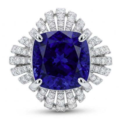 14K 7.03ct Cushion Blue Wing Tanzanite 1.77cttw White Diamonds Ring