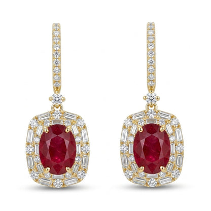 18K 2.57cttw Oval Burma Ruby 0.77cttw White Diamonds Drop Earrings