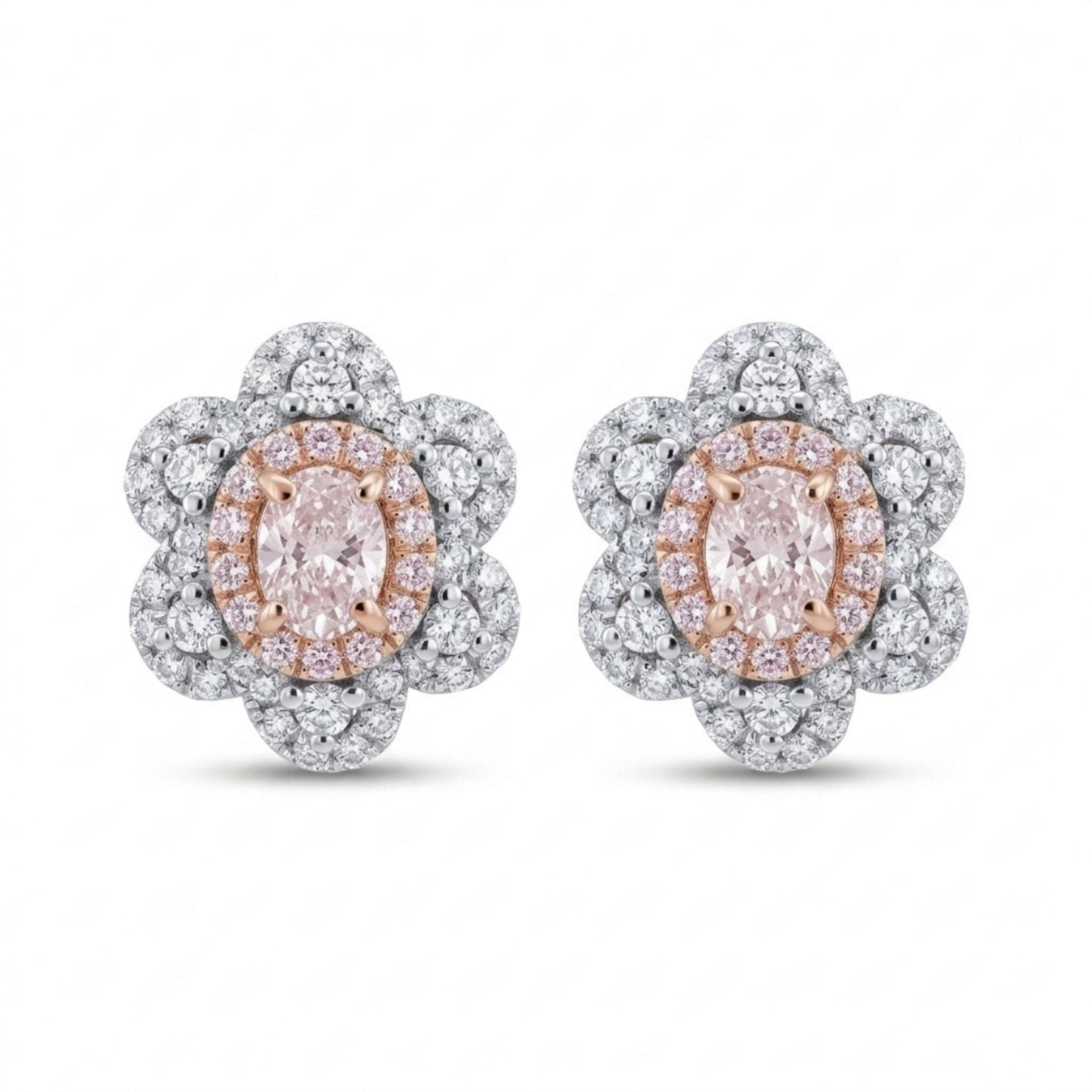14K 0.36cttw Oval Pink Diamond 0.51cttw Pink & White Diamonds Stud Earrings