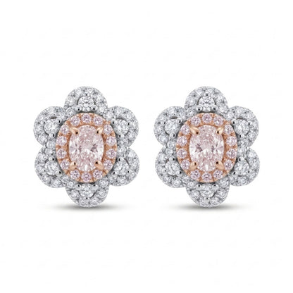 14K 0.36cttw Oval Pink Diamond 0.51cttw Pink & White Diamonds Stud Earrings