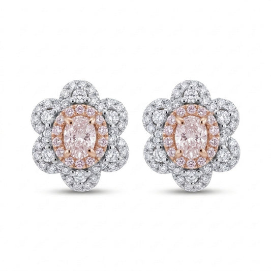 14K 0.36cttw Oval Pink Diamond 0.51cttw Pink & White Diamonds Stud Earrings