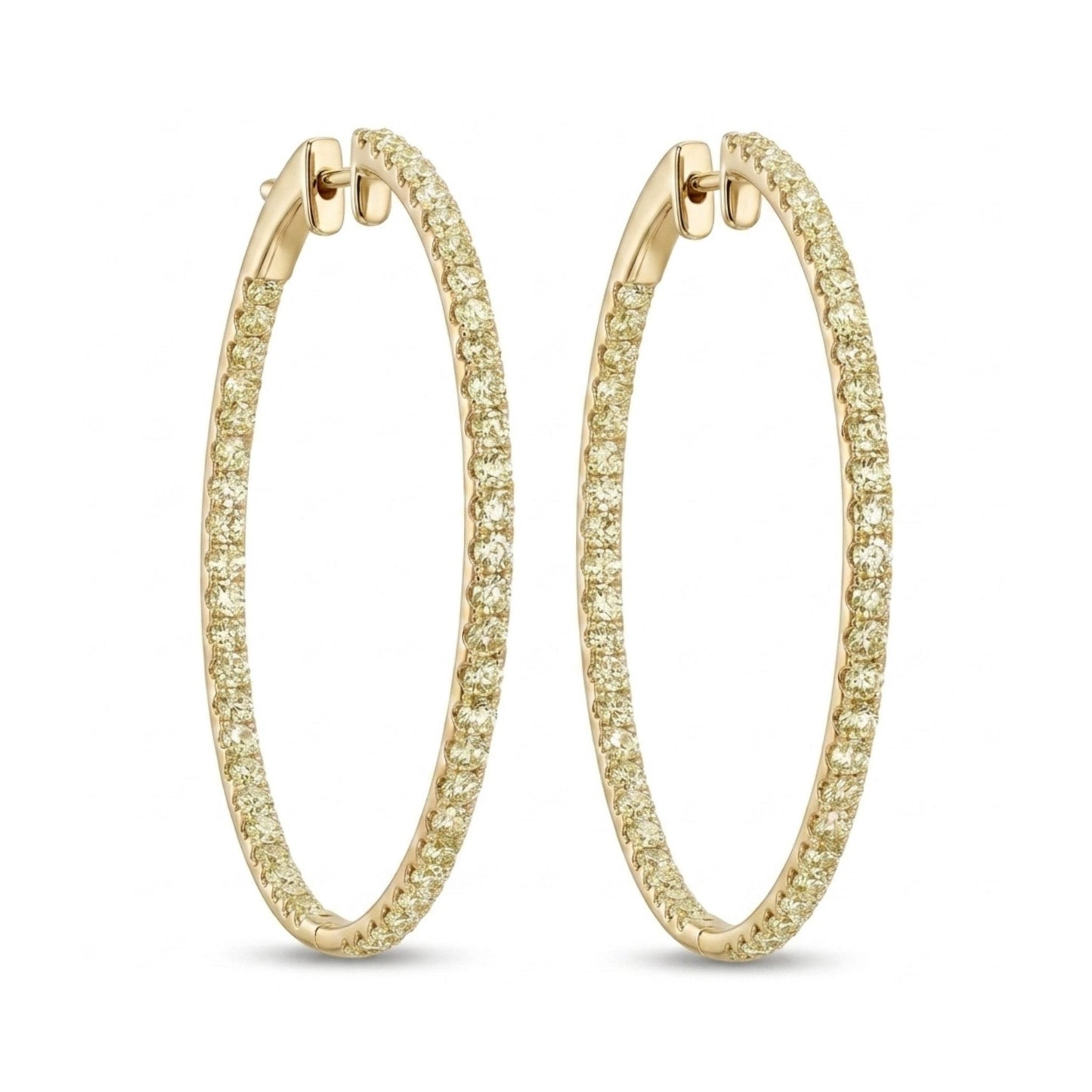 14K 3.90cttw VS Light Yellow Diamond Inside Out Hoop Earrings
