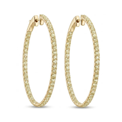 14K 3.90cttw VS Light Yellow Diamond Inside Out Hoop Earrings