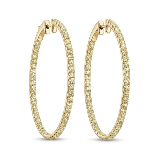 14K 3.90cttw VS Light Yellow Diamond Inside Out Hoop Earrings