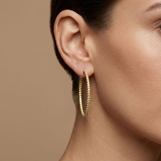 14K 3.90cttw VS Light Yellow Diamond Inside Out Hoop Earrings