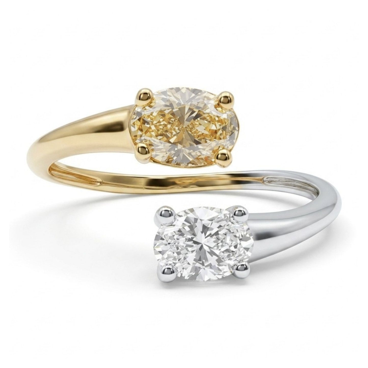 14K 0.36ct Oval VS Light Yellow Diamond 0.31ct Oval VS White Diamond Bypass Ring