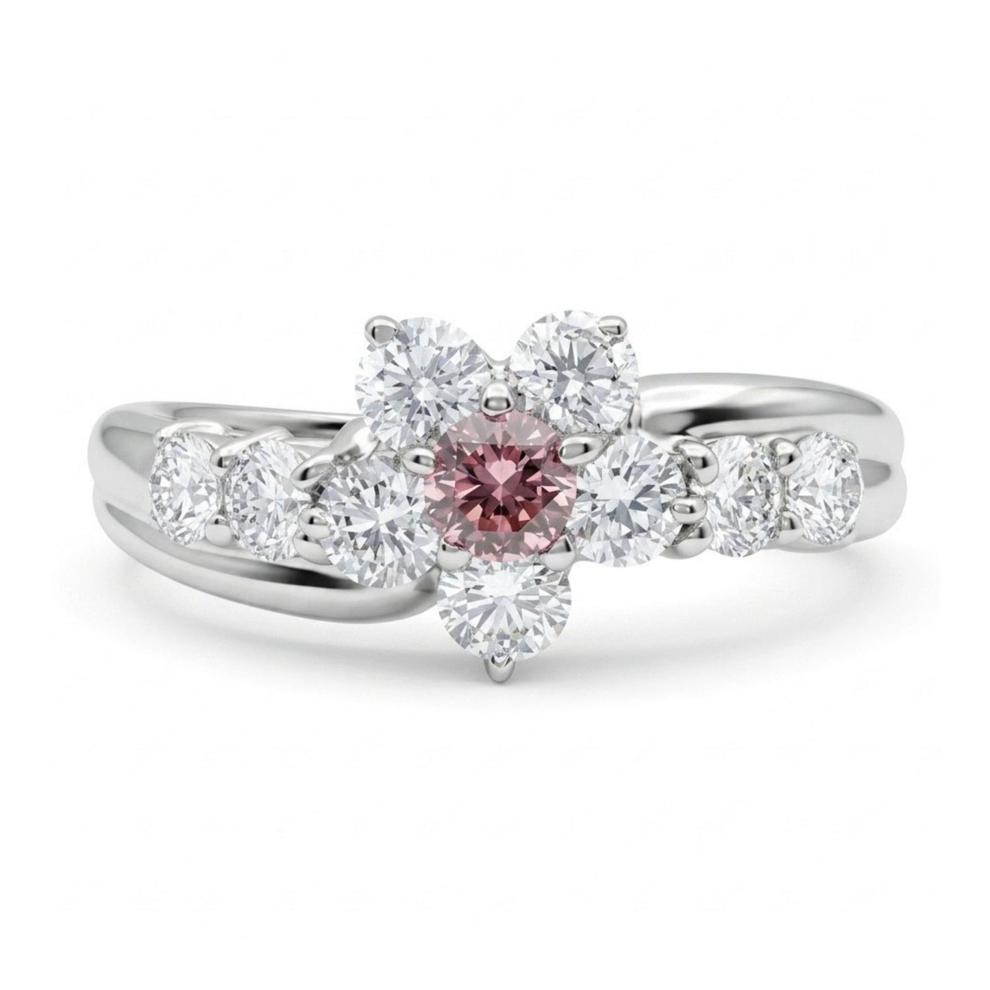 Platinum 0.07ct Round Pink Diamond 0.44cttw White Diamonds Ring