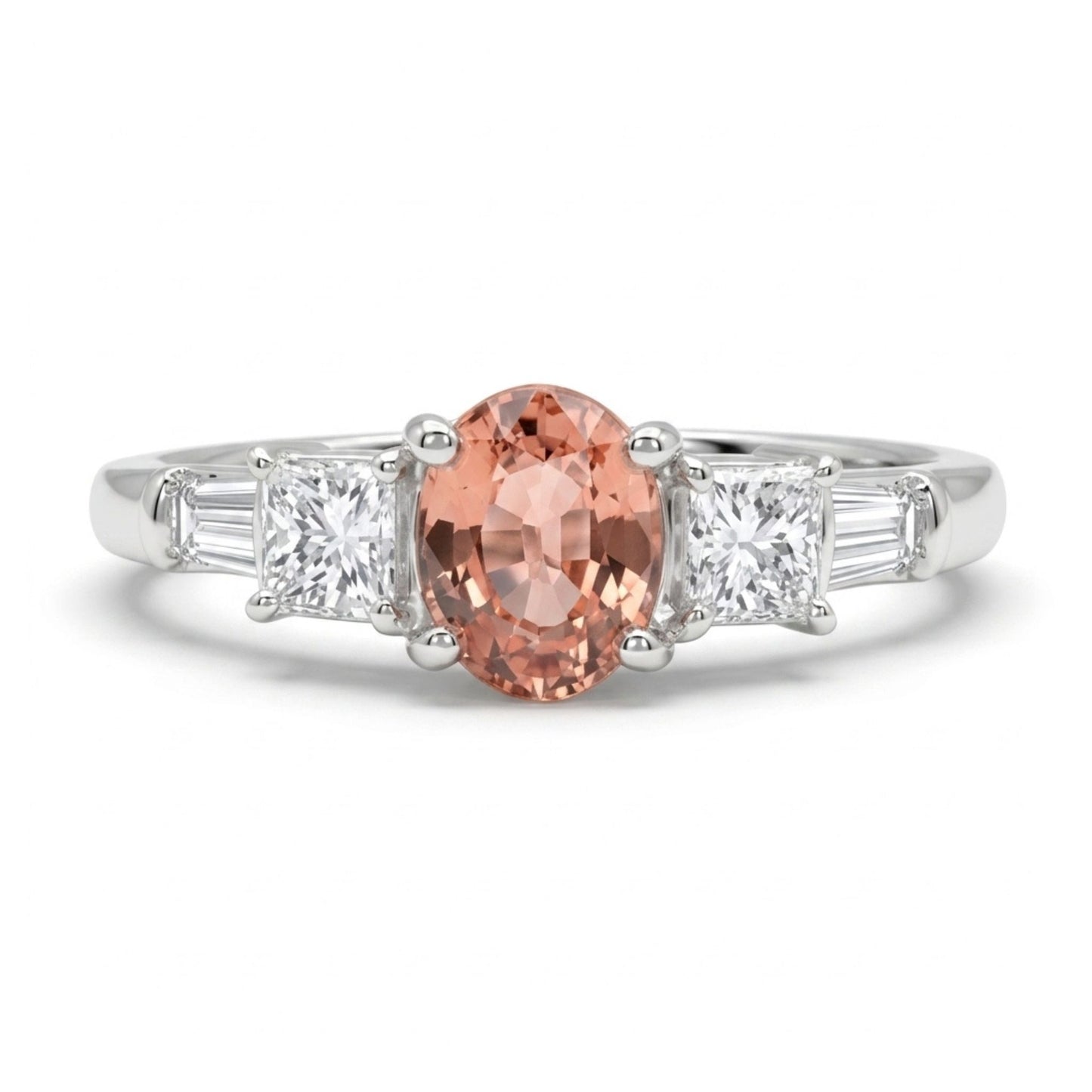 Platinum 0.57ct Oval Padparadscha 0.33cttw White Diamonds Ring