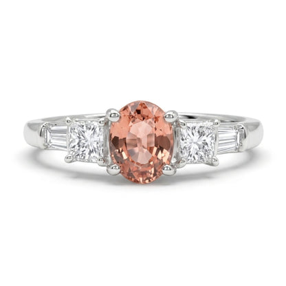 Platinum 0.57ct Oval Padparadscha 0.33cttw White Diamonds Ring