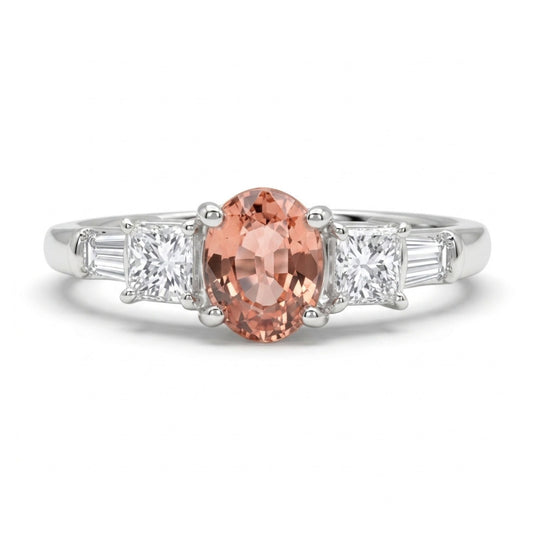 Platinum 0.57ct Oval Padparadscha 0.33cttw White Diamonds Ring