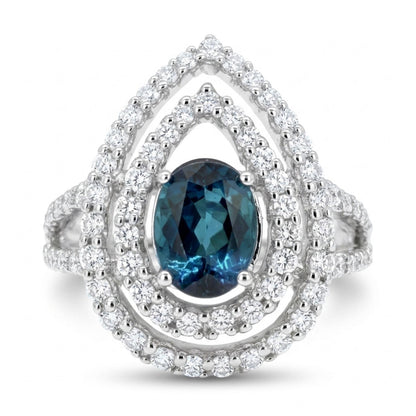 18K 0.83ct Oval Indicolite 0.75cttw White Diamonds Ring