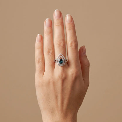 18K 0.83ct Oval Indicolite 0.75cttw White Diamonds Ring